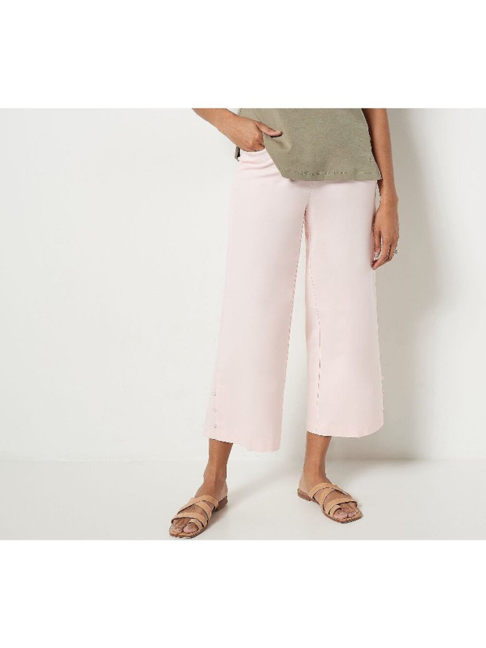 Isaac Mizrahi Pants Size Plus 28 Petite 24/7 Stretch Crop Wide Leg Buttons NEW